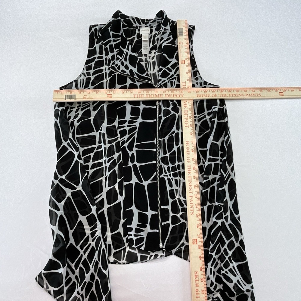 Chico's Sleeveless Blouse Abstract Print Black White Size 1 Sheer‎ Top - Picture 7 of 8